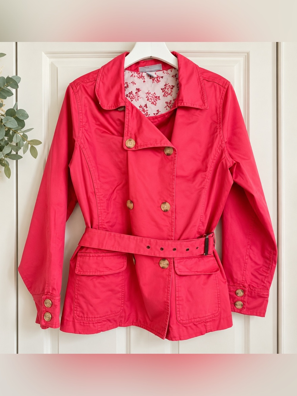 Old Navy Coral Belted Trench Jacket XL Double Breasted Cotton